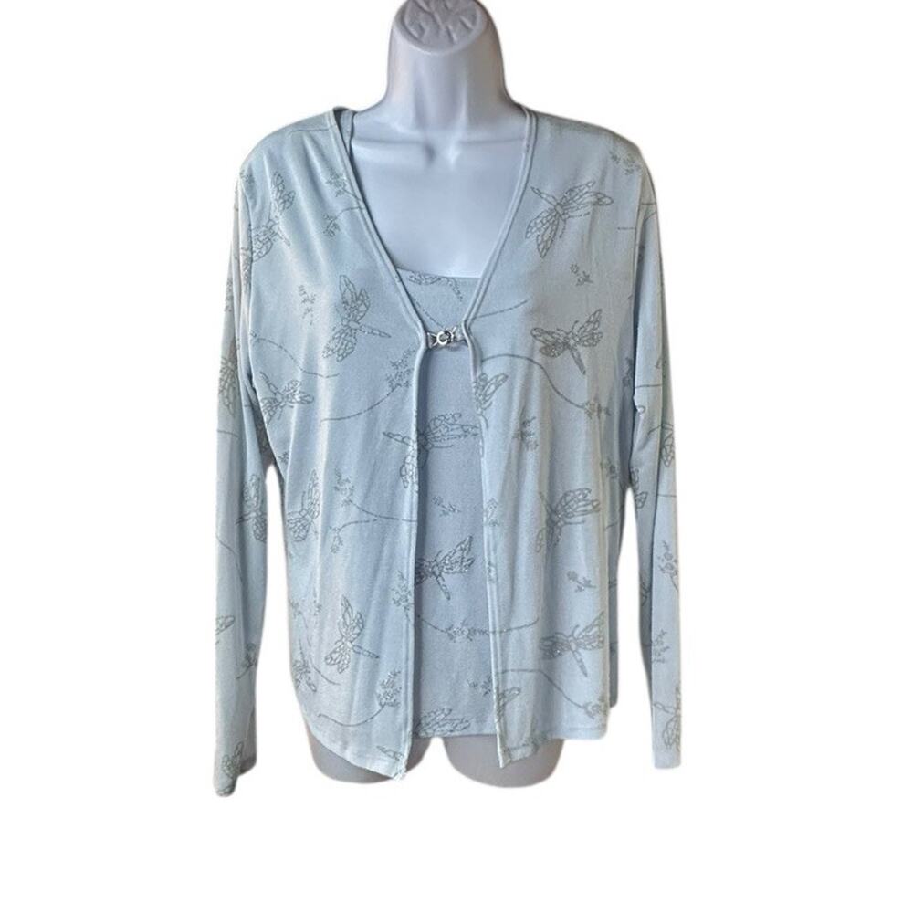 Vintage Gantos Light Blue Butterfly Sleeveless Top With Cardigan Y2K XL *Read*